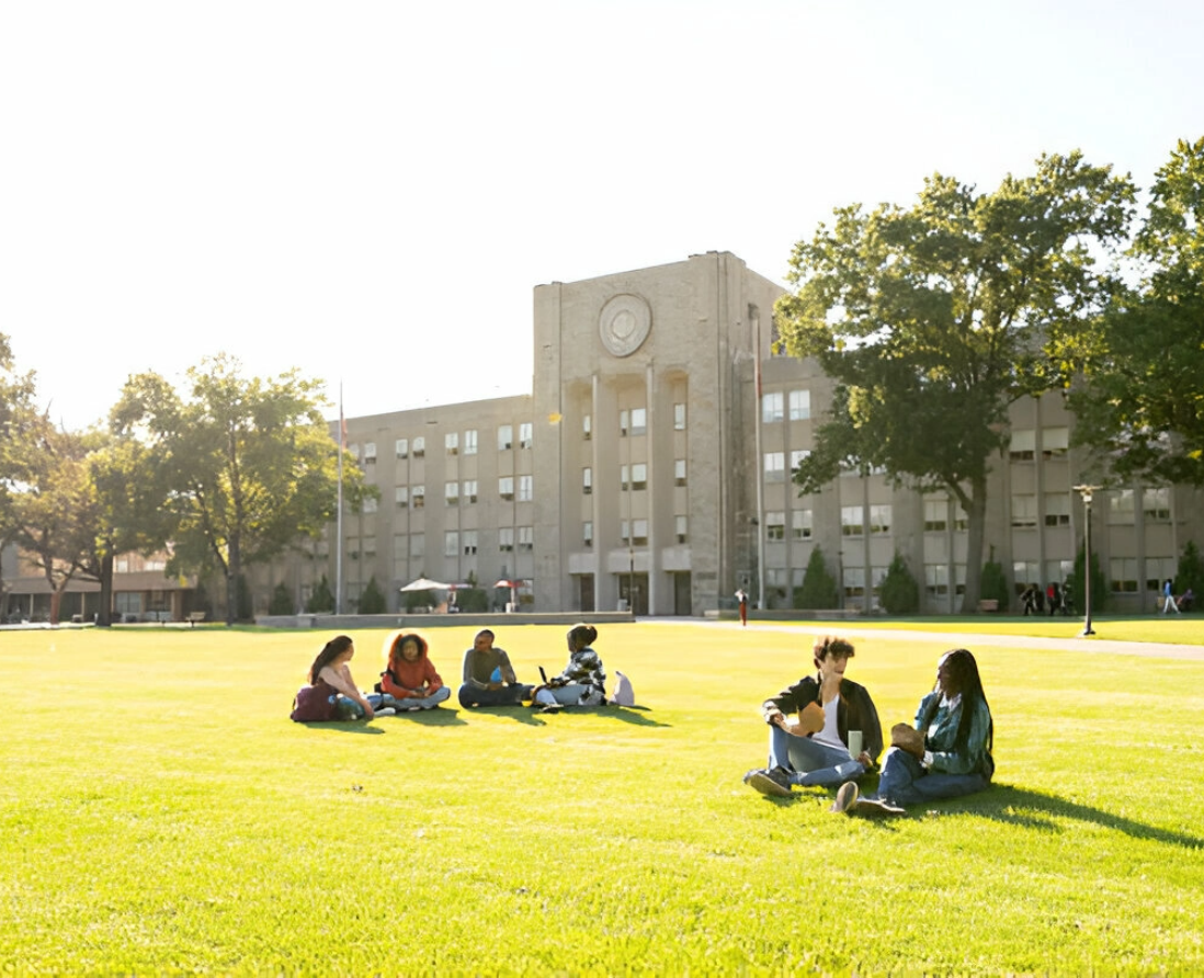 Education hero image – modern classroom with students and digital learning tools