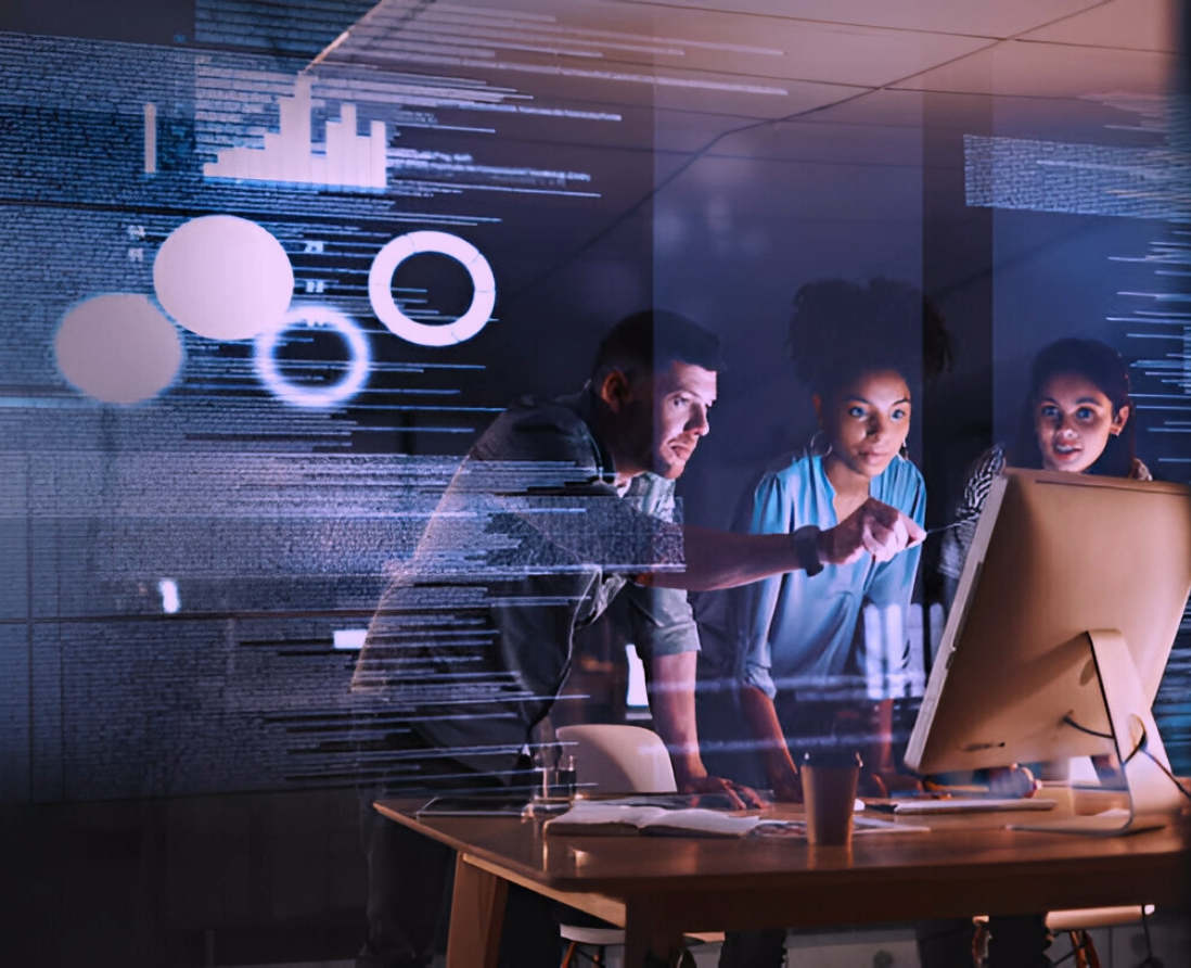 IT manager overseeing network infrastructure in a modern office environment